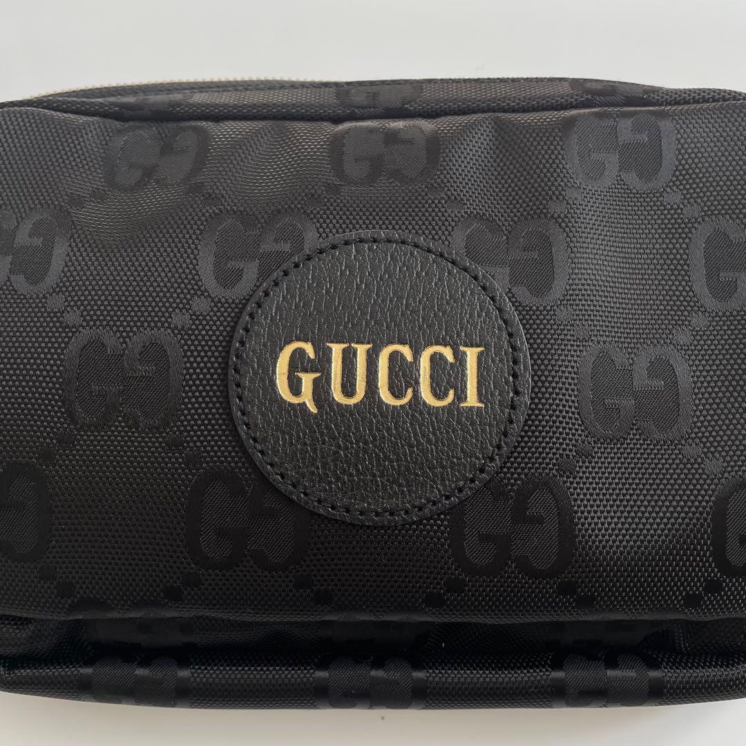 【未使用級】グッチ ボディバッグ オブザグリット ナイロン 黒 739376 GUCCI バッグ ショルダーバッグ クロスボディ GG柄 レザー ブラック_画像2