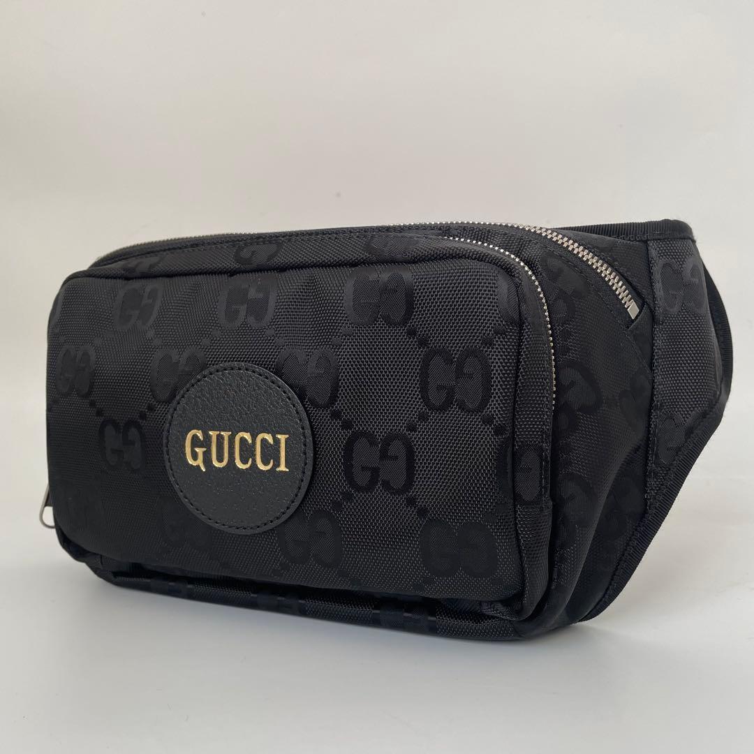【未使用級】グッチ ボディバッグ オブザグリット ナイロン 黒 739376 GUCCI バッグ ショルダーバッグ クロスボディ GG柄 レザー ブラック_画像3