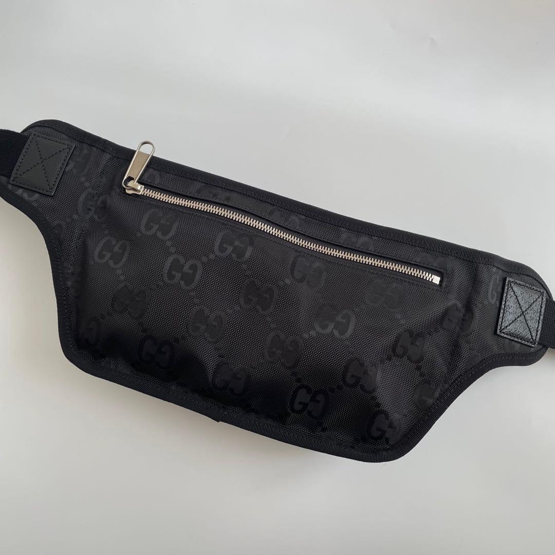 【未使用級】グッチ ボディバッグ オブザグリット ナイロン 黒 739376 GUCCI バッグ ショルダーバッグ クロスボディ GG柄 レザー ブラック_画像4