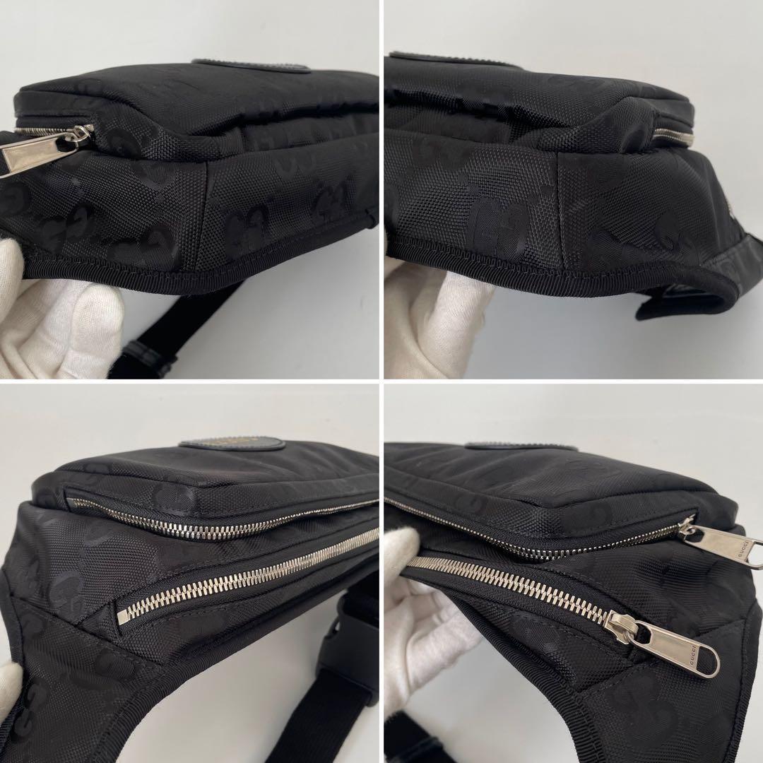 【未使用級】グッチ ボディバッグ オブザグリット ナイロン 黒 739376 GUCCI バッグ ショルダーバッグ クロスボディ GG柄 レザー ブラック_画像5