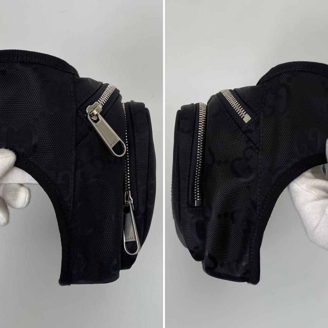 【未使用級】グッチ ボディバッグ オブザグリット ナイロン 黒 739376 GUCCI バッグ ショルダーバッグ クロスボディ GG柄 レザー ブラック_画像6