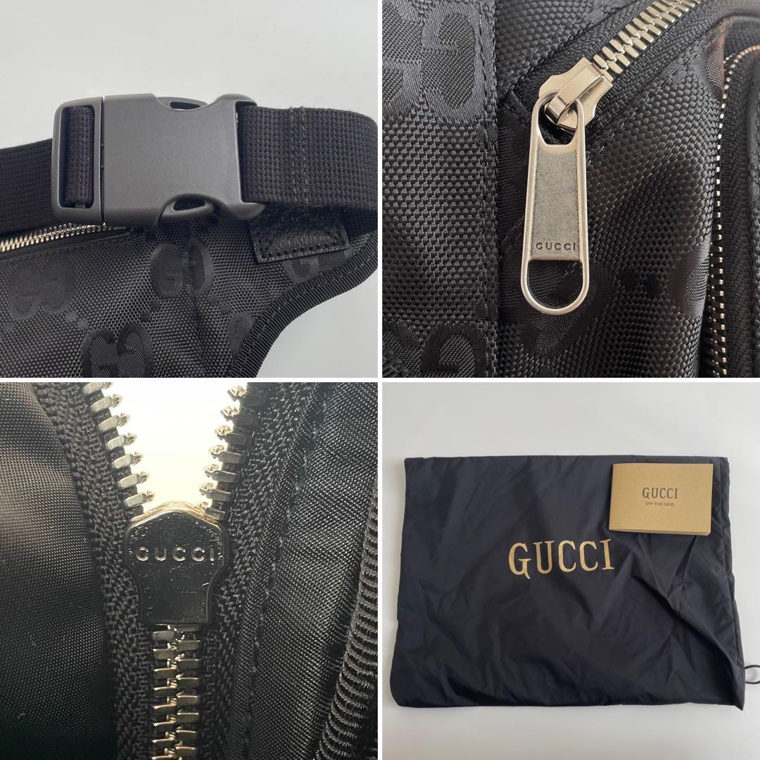 【未使用級】グッチ ボディバッグ オブザグリット ナイロン 黒 739376 GUCCI バッグ ショルダーバッグ クロスボディ GG柄 レザー ブラック_画像9