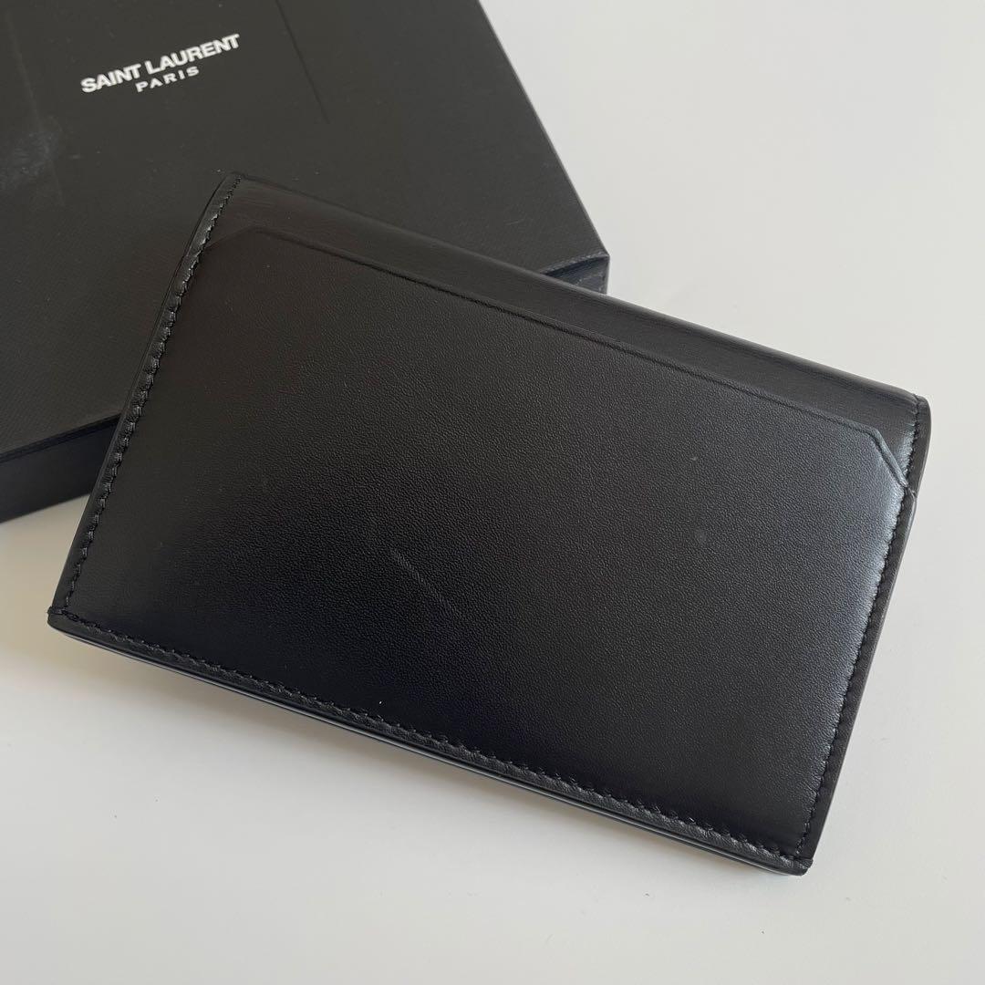 【極美品】サンローラン カードケース 小銭入れ レザー ロゴ型押し 黒 フラグメントケース 折財布 ミニウォレット レザー 本革 ブラック_画像2
