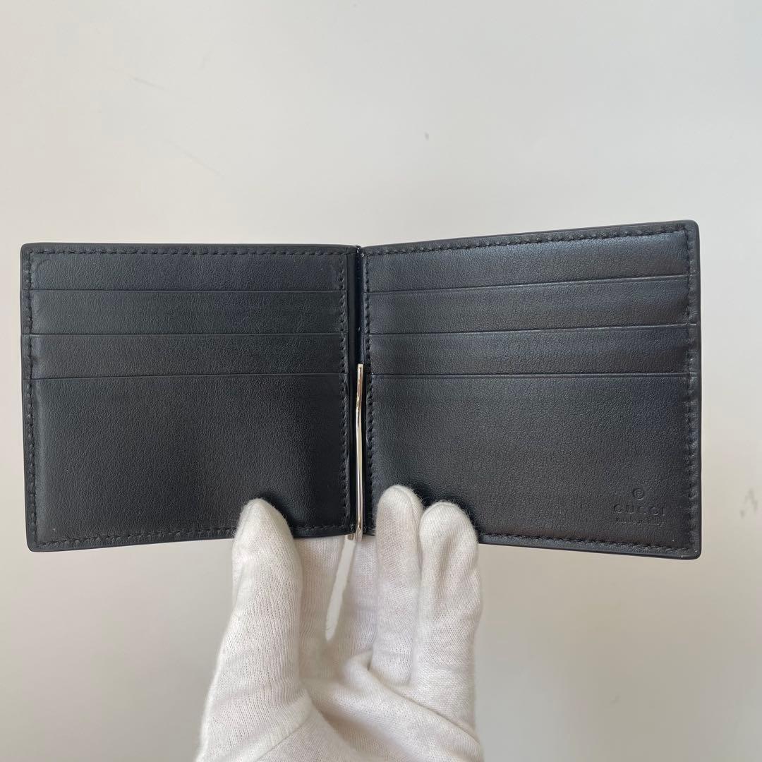 【未使用級★箱付き】GUCCI グッチ マネークリップ カードケース GG ビッグロゴ デカロゴ エンボス パンチング レザー 黒 676656_画像3
