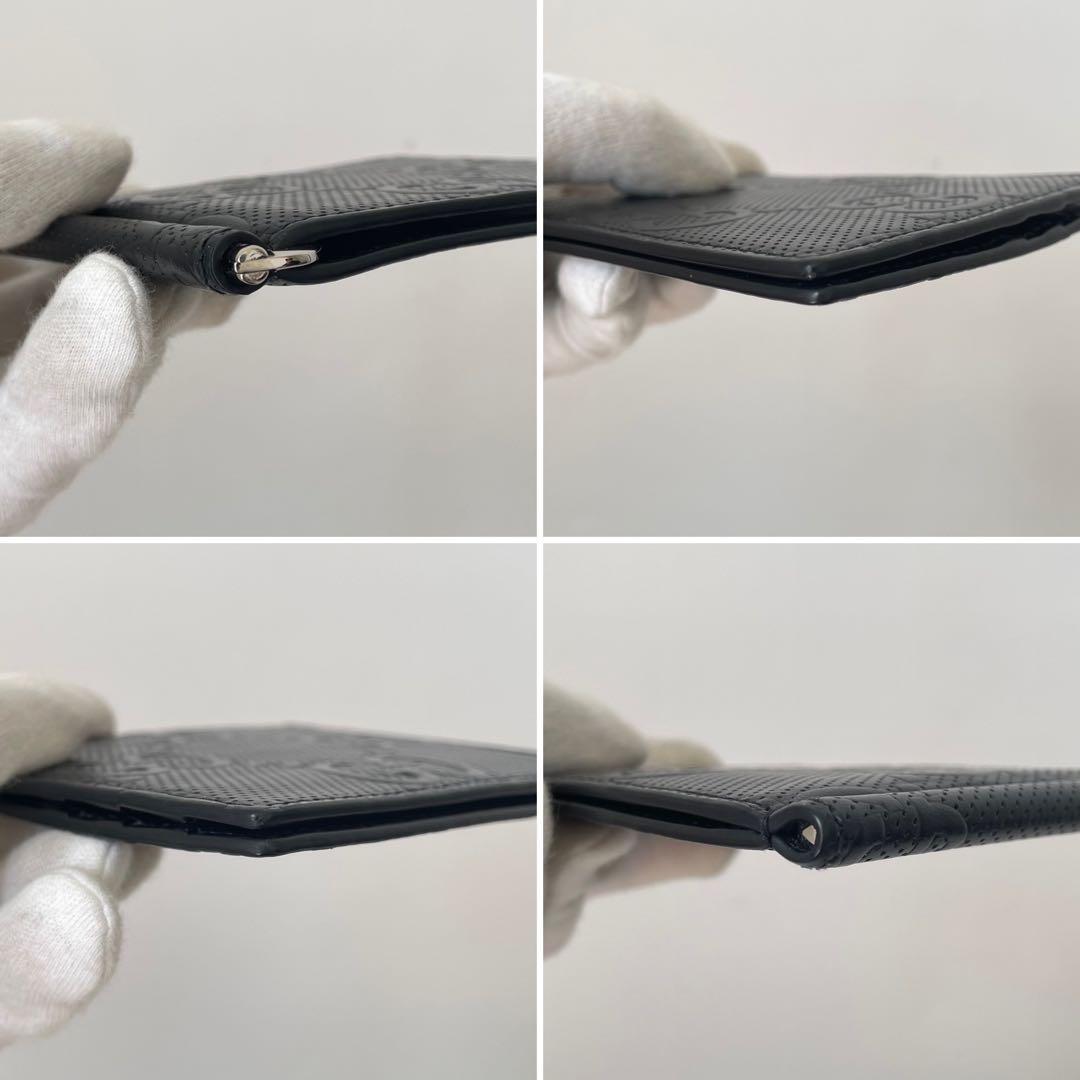 【未使用級★箱付き】GUCCI グッチ マネークリップ カードケース GG ビッグロゴ デカロゴ エンボス パンチング レザー 黒 676656_画像6