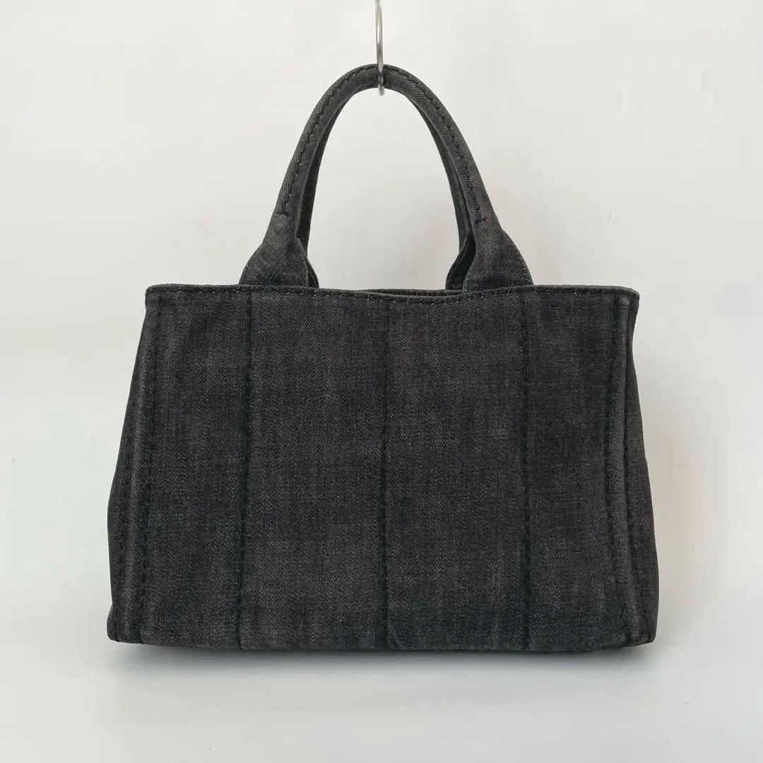 【極美品★保存袋付き】PRADA プラダ カナパS トートバッグ トートバッグ ショルダー デニム 三角ロゴ 黒 ブラック 1BG439_画像2