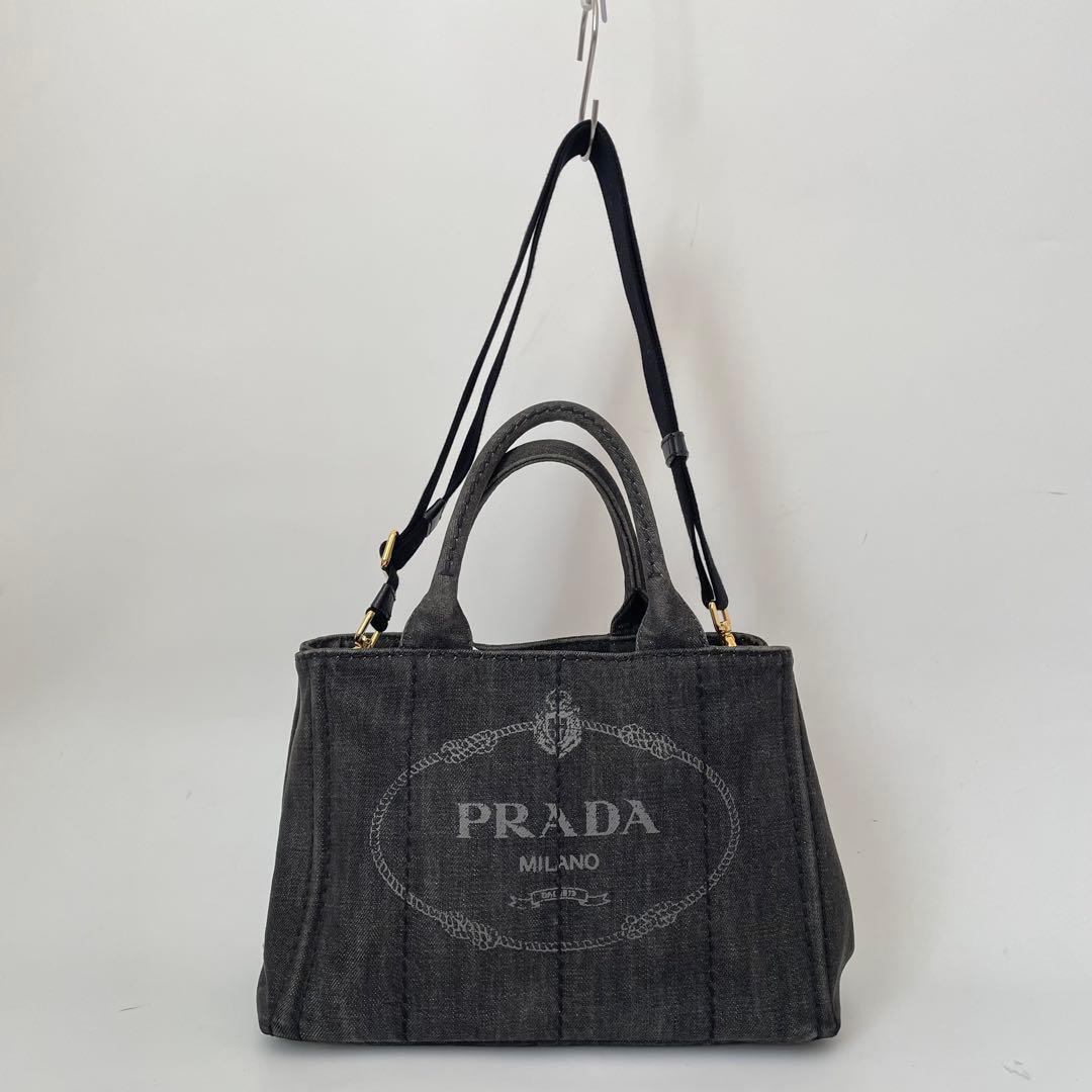 【極美品★保存袋付き】PRADA プラダ カナパS トートバッグ トートバッグ ショルダー デニム 三角ロゴ 黒 ブラック 1BG439_画像3