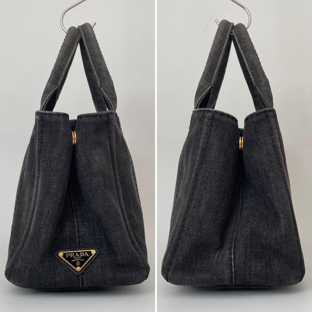 【極美品★保存袋付き】PRADA プラダ カナパS トートバッグ トートバッグ ショルダー デニム 三角ロゴ 黒 ブラック 1BG439_画像5