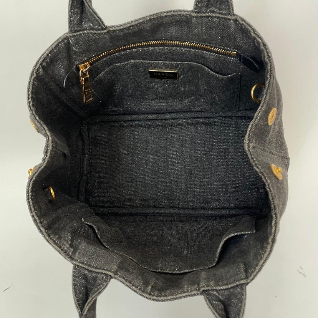 【極美品★保存袋付き】PRADA プラダ カナパS トートバッグ トートバッグ ショルダー デニム 三角ロゴ 黒 ブラック 1BG439_画像8