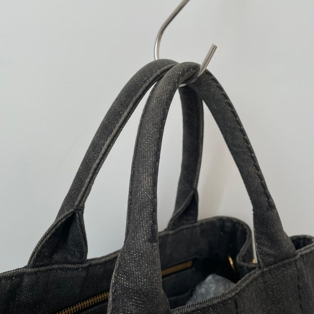 【極美品★保存袋付き】PRADA プラダ カナパS トートバッグ トートバッグ ショルダー デニム 三角ロゴ 黒 ブラック 1BG439_画像9
