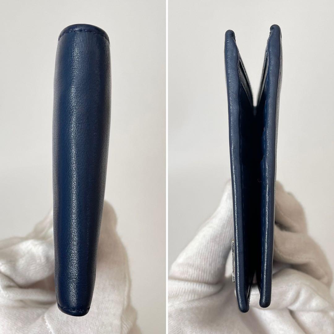 【極美品】PRADA プラダ 二つ折り財布 札入れ カード入れ 三角ロゴ トライアングル ソフトカーフレザー ネイビー 紺 2MO513_画像4