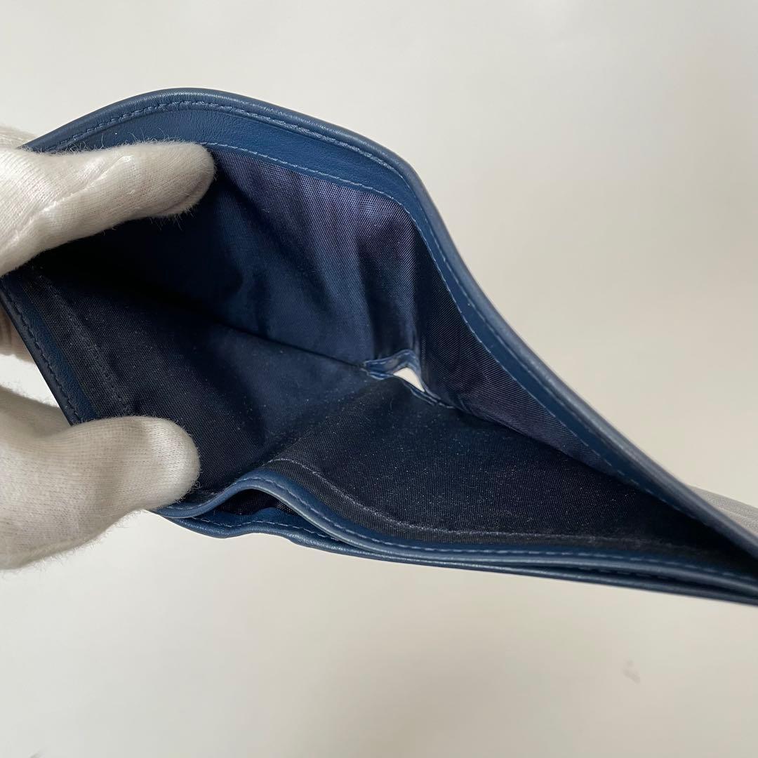 【極美品】PRADA プラダ 二つ折り財布 札入れ カード入れ 三角ロゴ トライアングル ソフトカーフレザー ネイビー 紺 2MO513_画像6