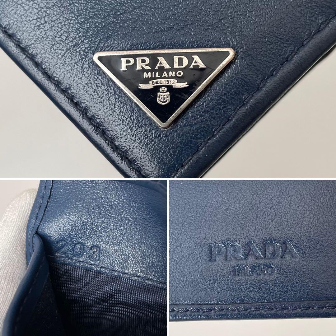 【極美品】PRADA プラダ 二つ折り財布 札入れ カード入れ 三角ロゴ トライアングル ソフトカーフレザー ネイビー 紺 2MO513_画像8