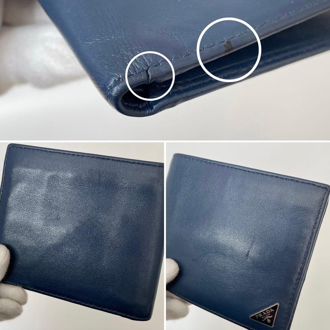 【極美品】PRADA プラダ 二つ折り財布 札入れ カード入れ 三角ロゴ トライアングル ソフトカーフレザー ネイビー 紺 2MO513_画像9