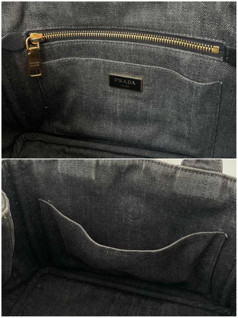 【極美品★保存袋付き】PRADA プラダ カナパS トートバッグ トートバッグ ショルダー デニム 三角ロゴ 黒 ブラック 1BG439_画像10