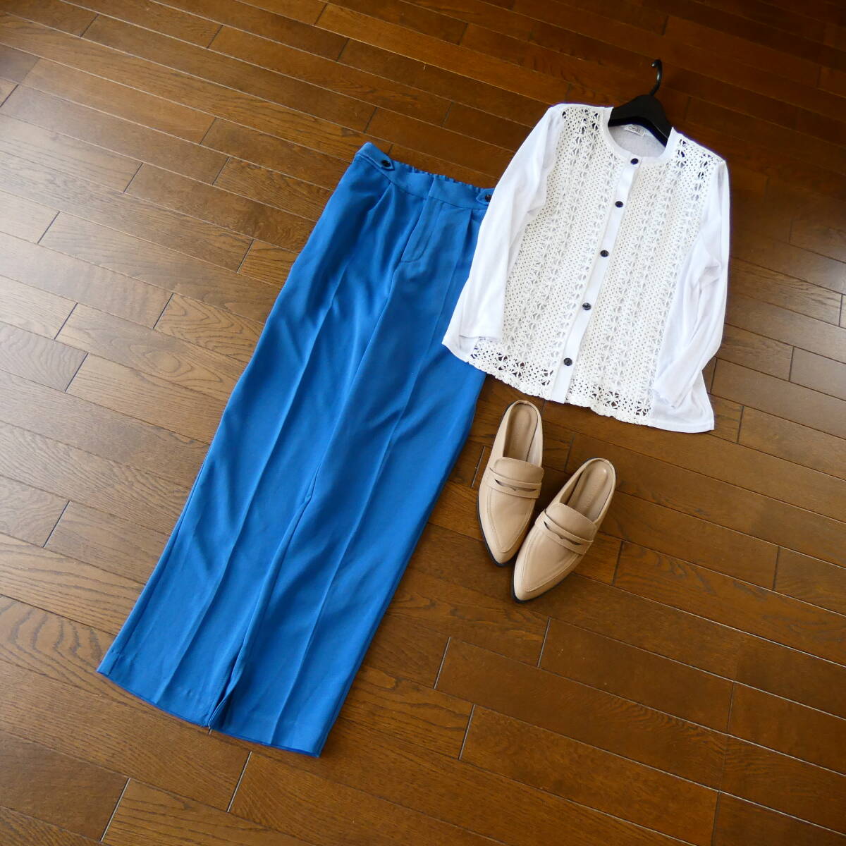 JEANASIS ジーナシス ブルー ウエストゴム 裏地付 パンツ F_画像1