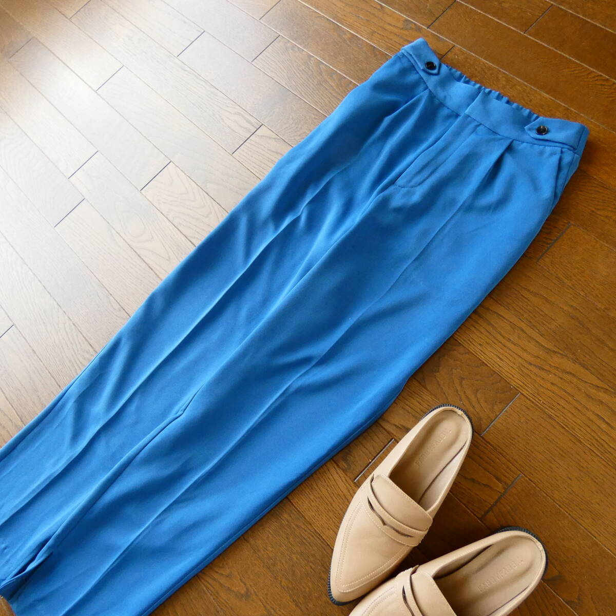 JEANASIS ジーナシス ブルー ウエストゴム 裏地付 パンツ F_画像2