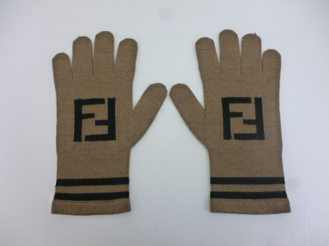 【M44397】FENDI フェンディ グローブ 手袋 ニット 防寒具 メンズ ブラウン系 美品　_画像1