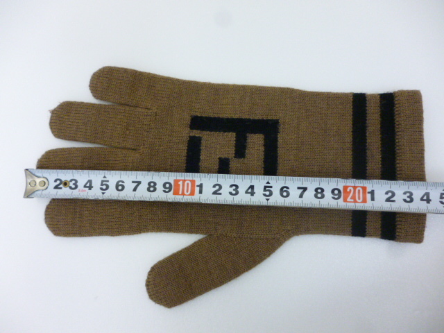 【M44397】FENDI フェンディ グローブ 手袋 ニット 防寒具 メンズ ブラウン系 美品　_画像8