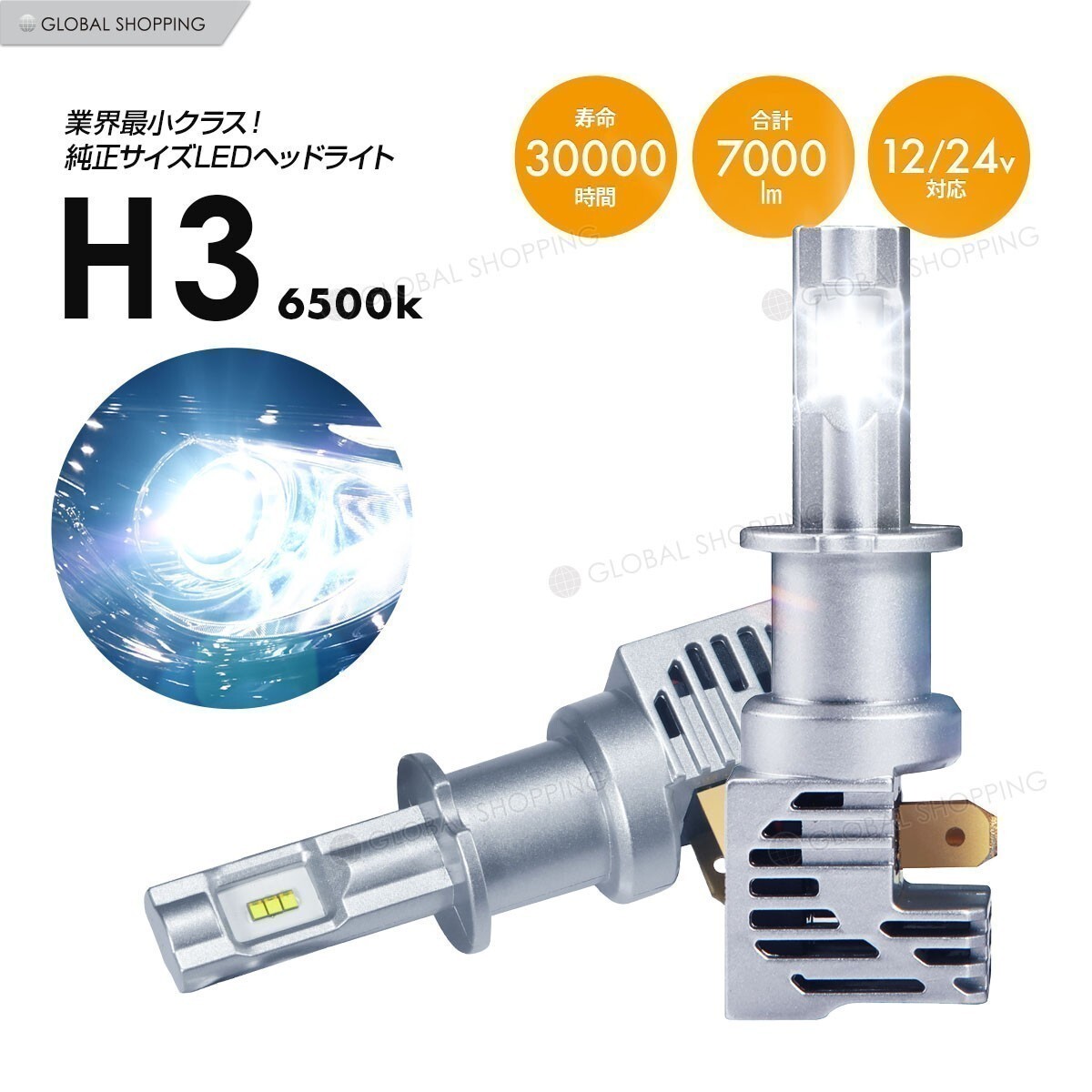 LEDヘッドライト H3 ハイビーム ロービーム フォグランプ 車検対応 ポン付け 28W 3500LM 6500K 冷却ファン付 ホワイト2本セット 1年保証_画像1