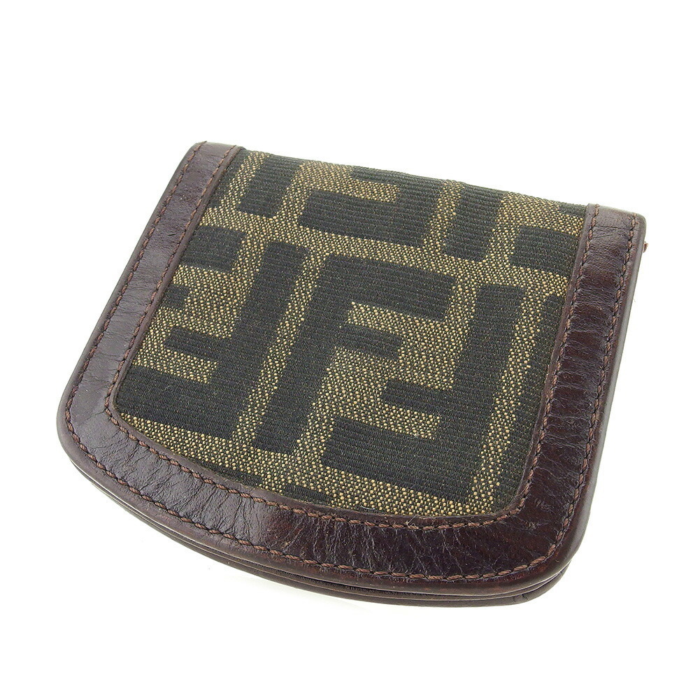 フェンディ FENDI コインケース ズッカ ブラック ベージュ ブラウン レディース 中古_画像1