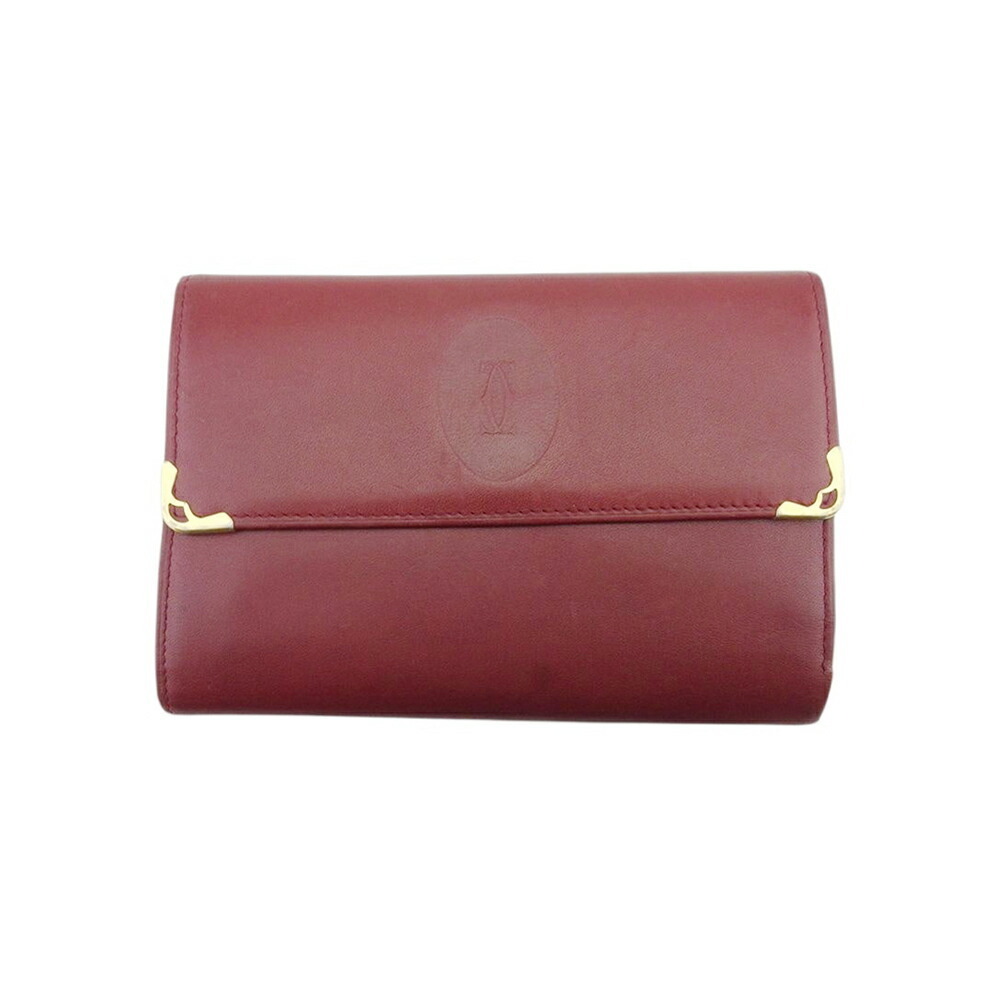 【30%OFFクーポン】カルティエ CARTIER 三つ折り財布 マストライン ボルドー ゴールド レディース 中古_画像1
