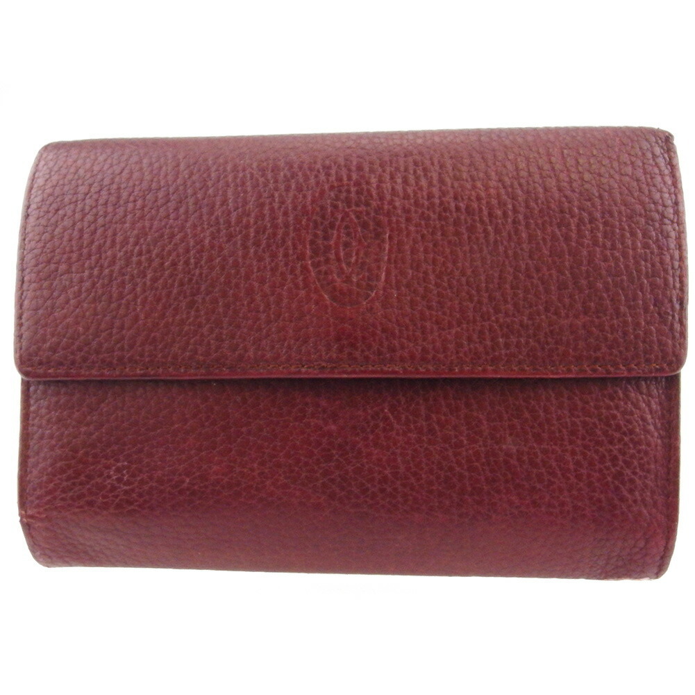 【30%OFFクーポン】カルティエ CARTIER 三つ折り財布 マストライン ボルドー ゴールド レディース 中古_画像1