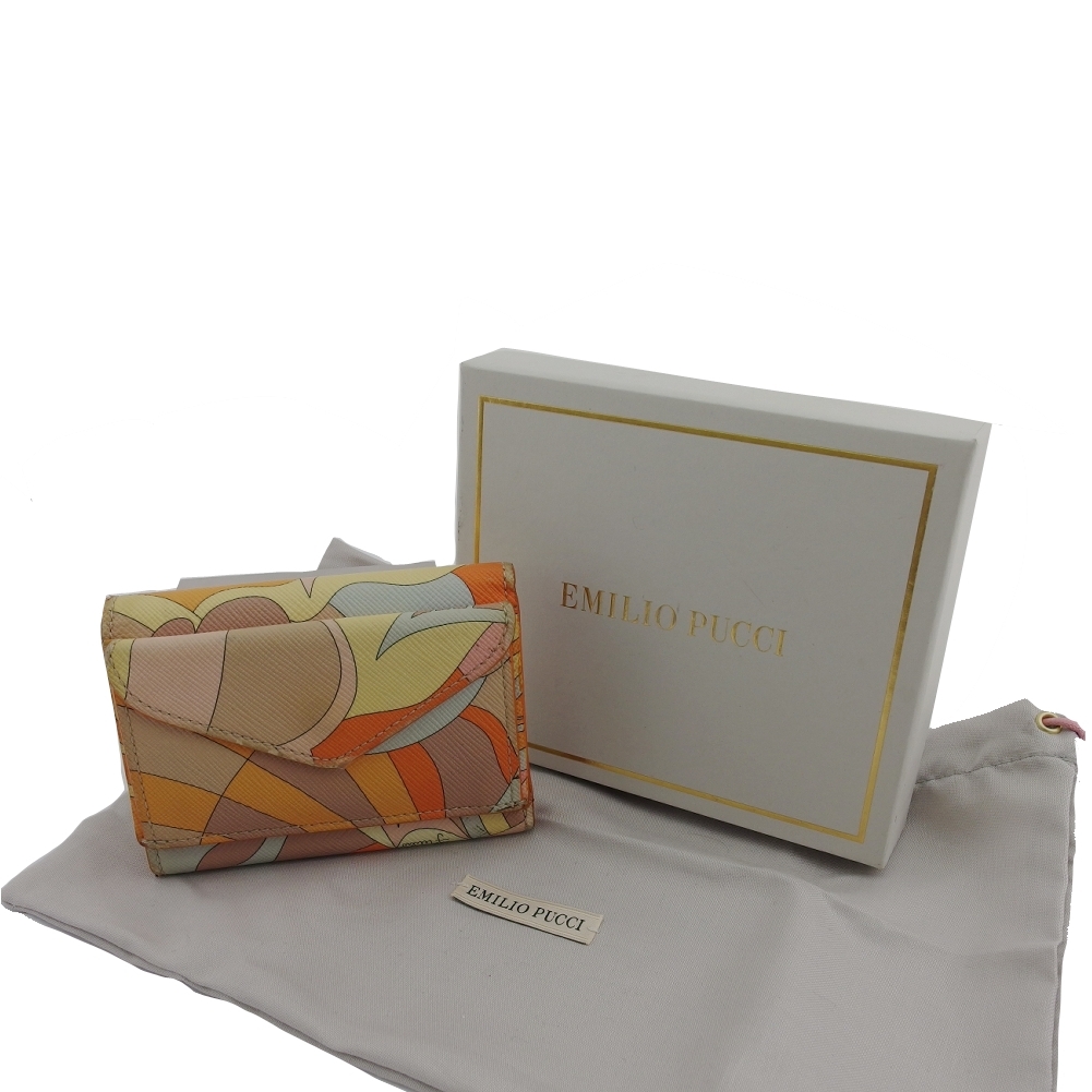 【30%OFFクーポン】エミリオプッチ Emilio Pucci 三つ折り財布 プッチ(柄) マルチカラー オレンジ イエロー ベージュ系 レディース 中古_画像10
