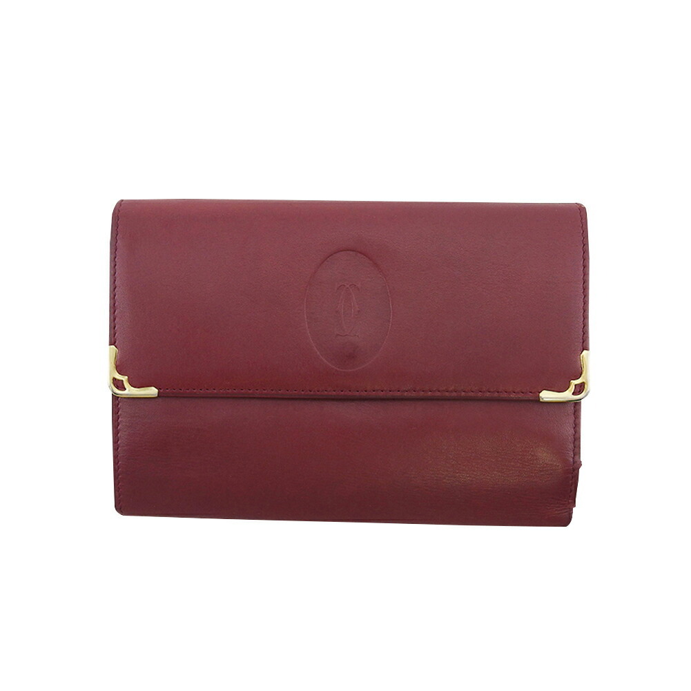 【30%OFFクーポン】カルティエ CARTIER 三つ折り財布 マストライン ボルドー ゴールド レディース 中古_画像1