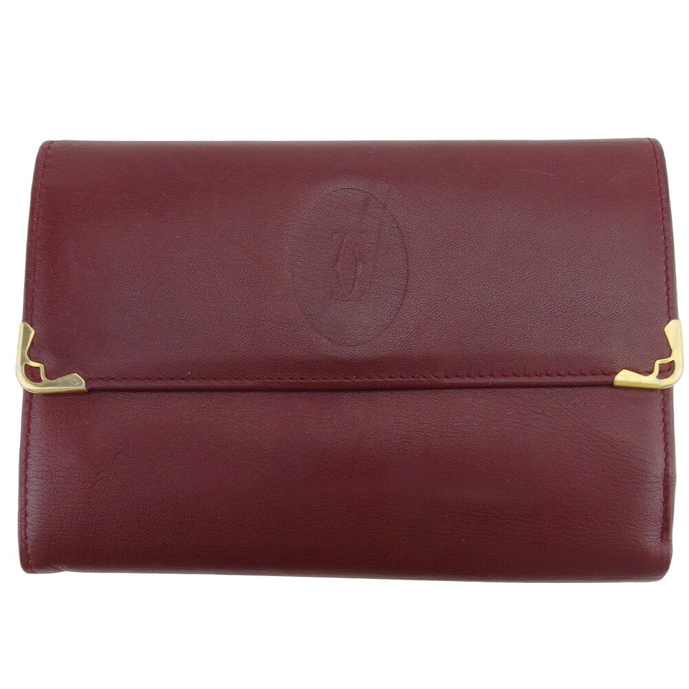 【30%OFFクーポン】カルティエ CARTIER 三つ折り財布 マストライン ボルドー ゴールド レディース 中古_画像1