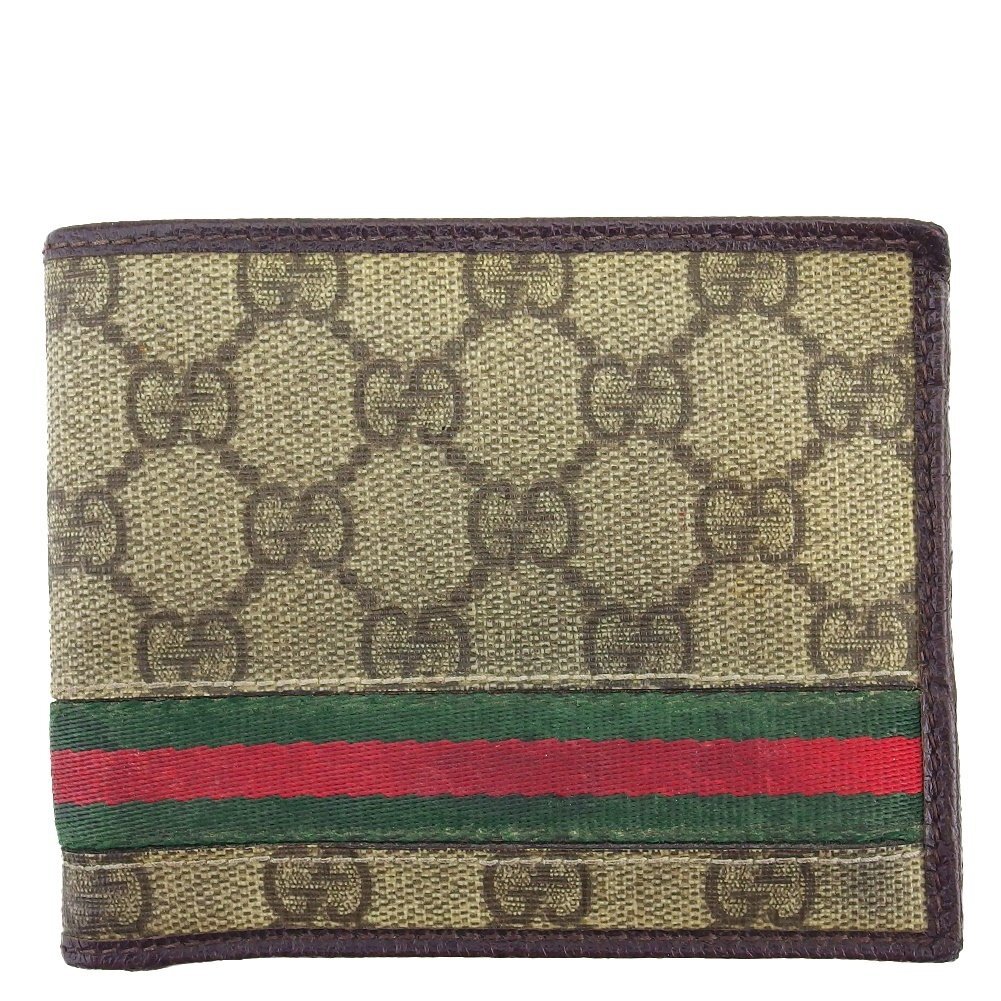 【30%OFFクーポン】グッチ GUCCI 札入れ GGプラス シェリーライン ベージュ ブラウン グリーン系 レディース 中古_画像1