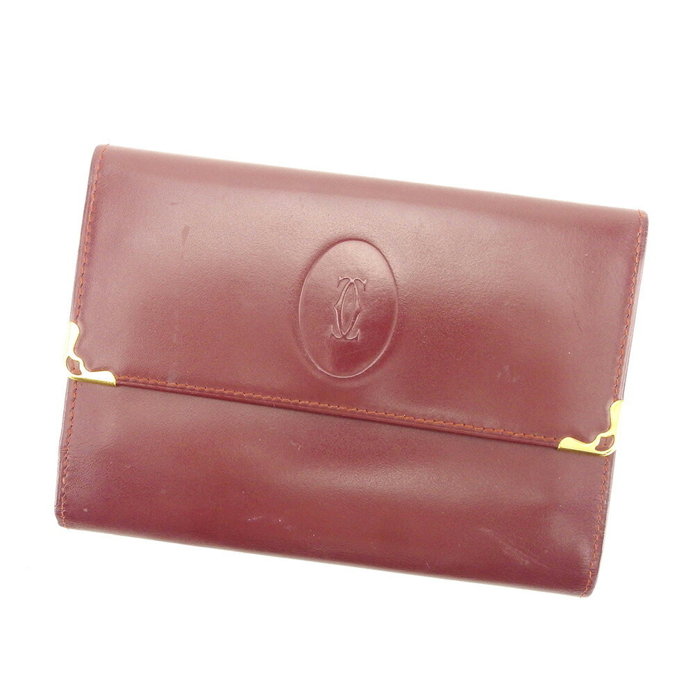 【30%OFFクーポン】カルティエ CARTIER 三つ折り財布 マストライン ボルドー ゴールド レディース 中古_画像1