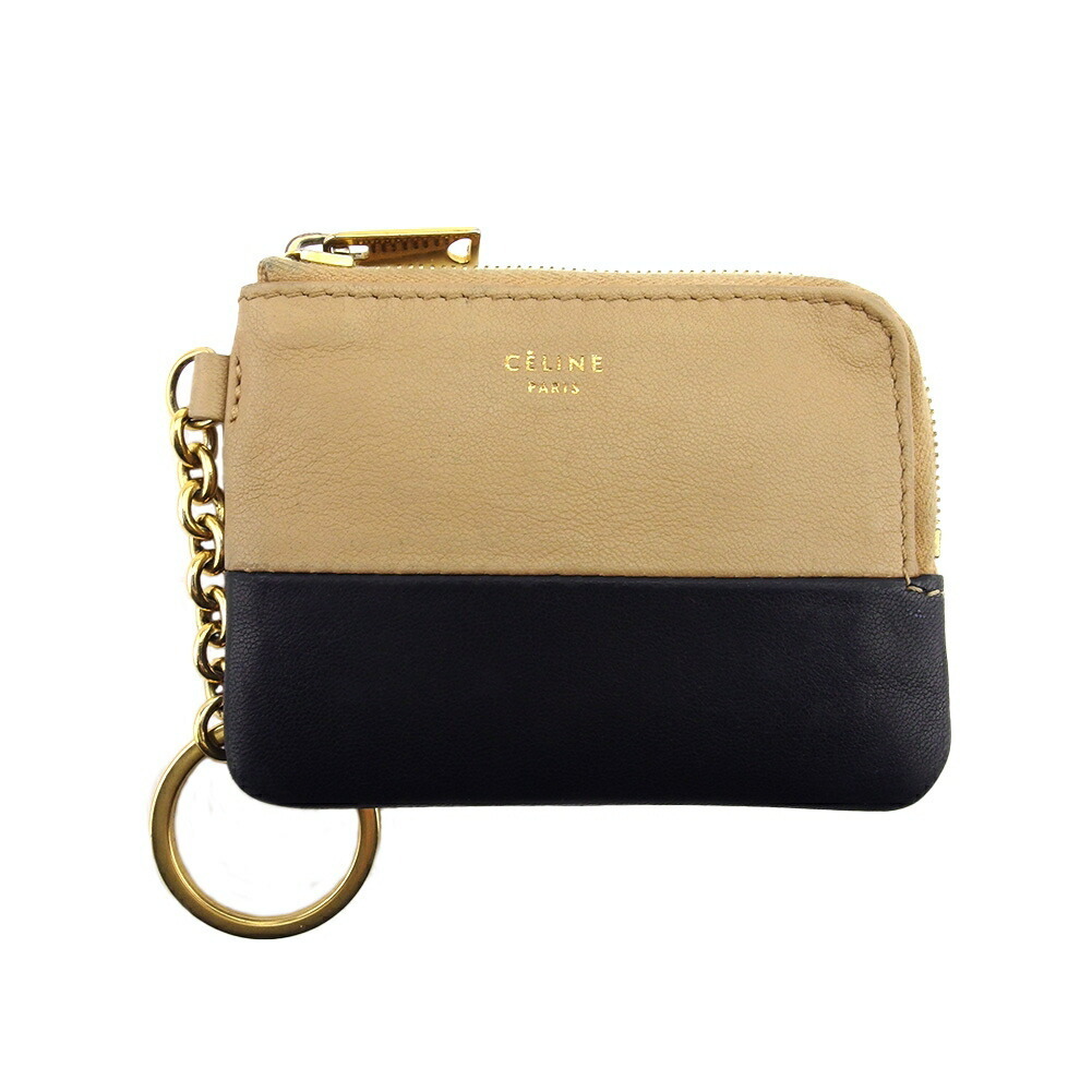 【30%OFFクーポン】セリーヌ CELINE コインケース バイカラー ベージュ×ブラック×ゴールド レディース 中古_画像1