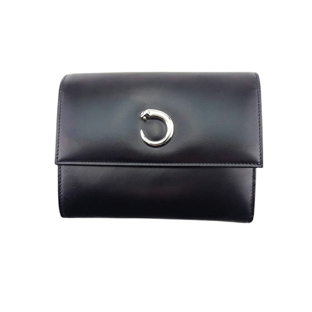 カルティエ CARTIER 三つ折り財布 パンテール ブラック シルバー レディース 中古_画像1
