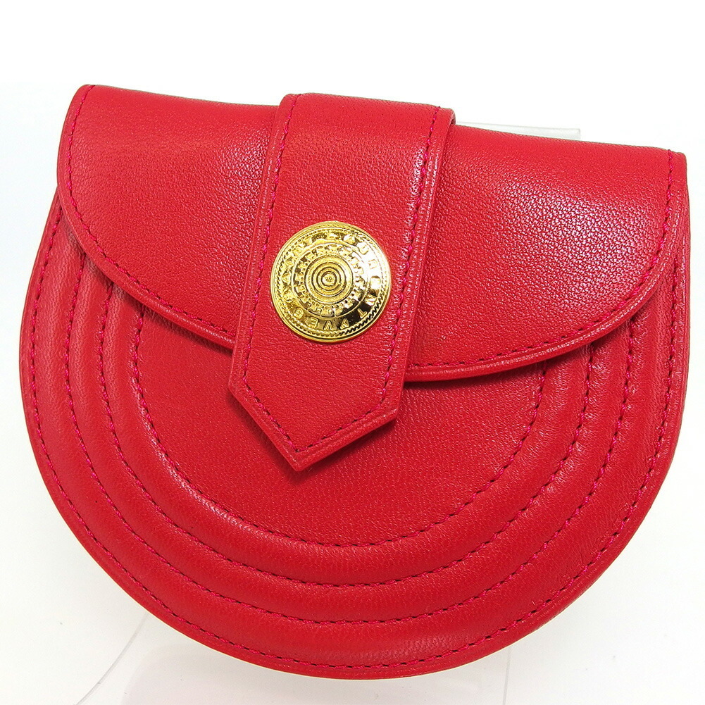 【30%OFFクーポン】サンローラン SAINT LAURENT コインケース ロゴボタン レッド ゴールド レディース 中古_画像1