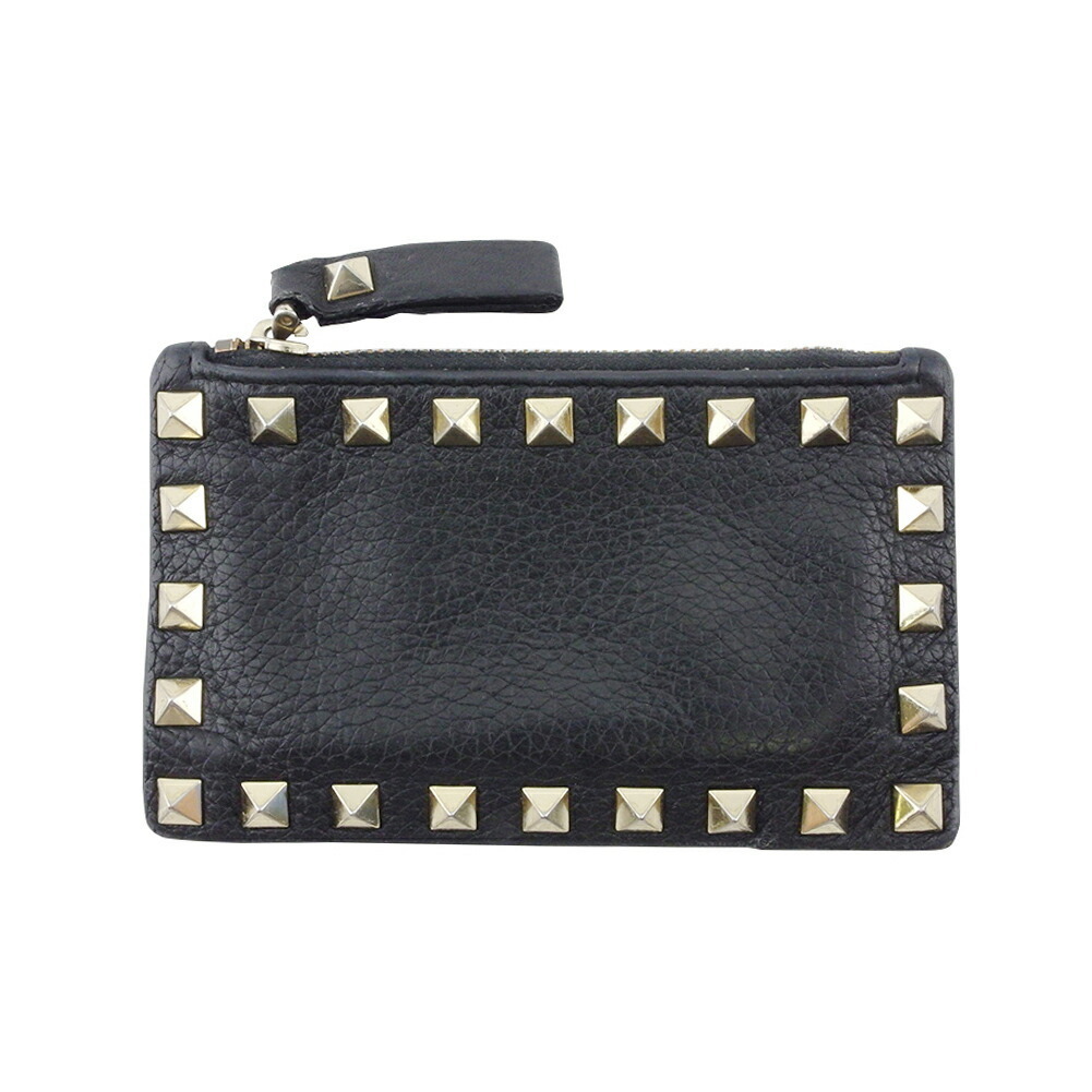 【30%OFFクーポン】ヴァレンティノ VALENTINO コインケース ロックスタッズ ブラック ゴールド レディース 中古_画像1