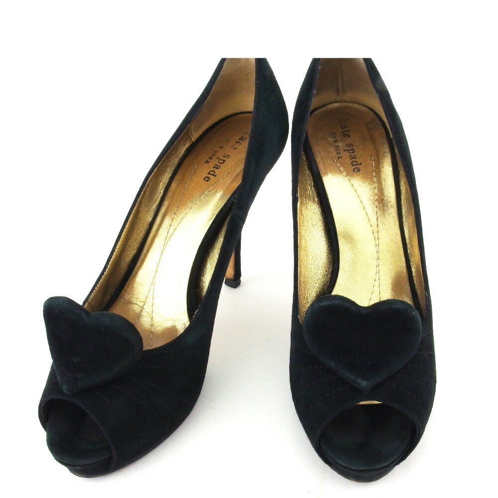 【30%OFFクーポン】ケイトスペード Kate Spade パンプス ハートモチーフ ♯6ハーフC オープントゥ ハイヒール ブラック レディース 中古_画像1
