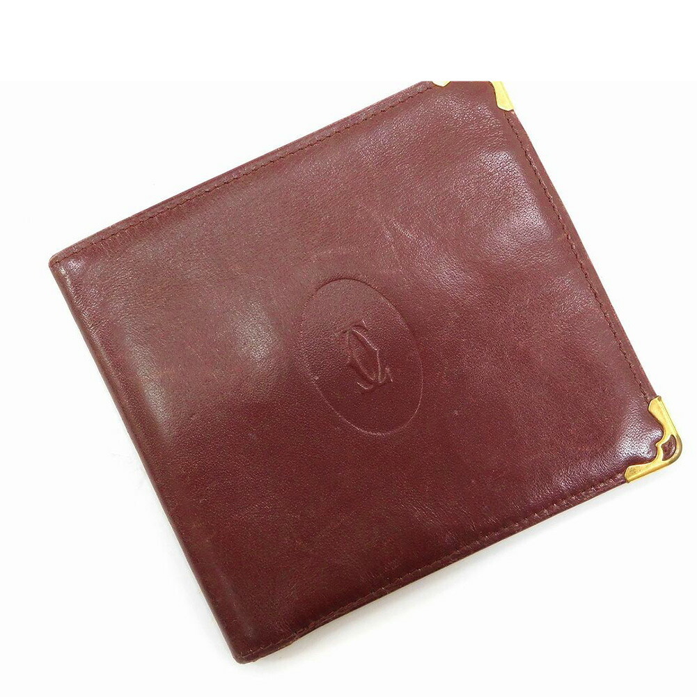 【30%OFFクーポン】カルティエ CARTIER 札入れ マストライン ボルドー レディース 中古_画像1