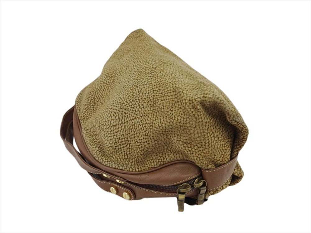 ボルボネーゼ BORBONESE ハンドバッグ うずら柄 ブラウン×ベージュ×ゴールド レディース 中古_画像2