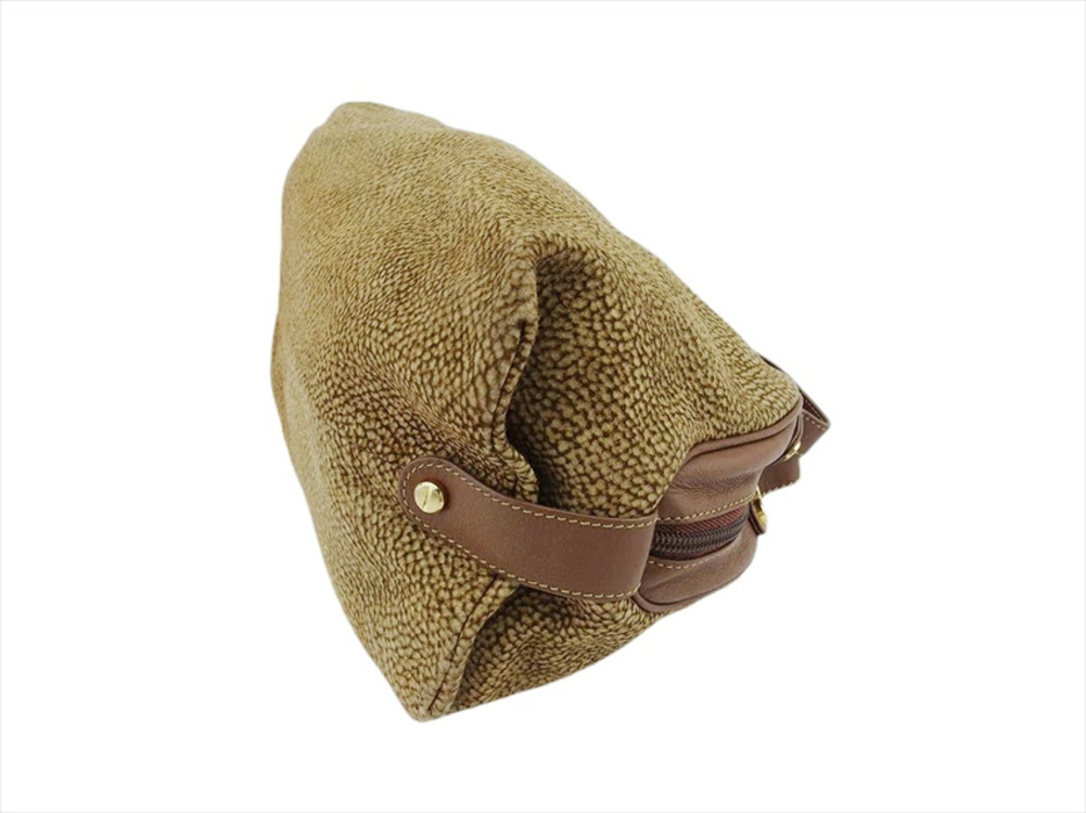 ボルボネーゼ BORBONESE ハンドバッグ うずら柄 ブラウン×ベージュ×ゴールド レディース 中古_画像3