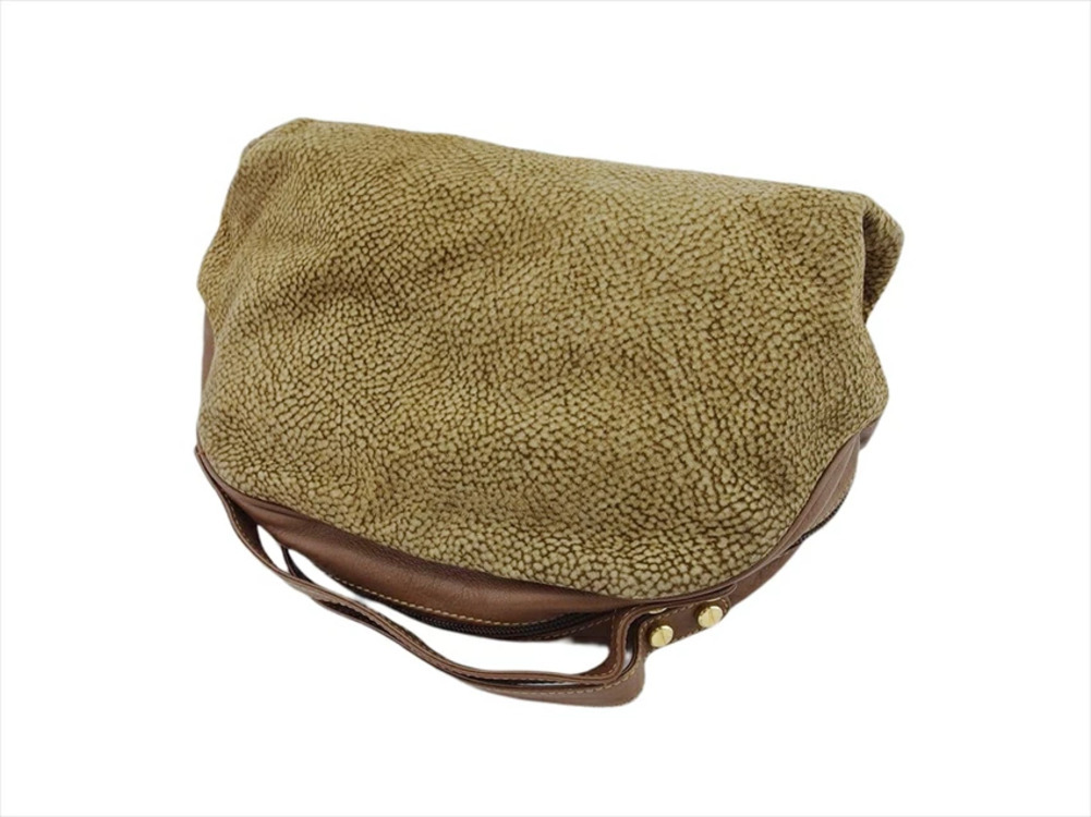 ボルボネーゼ BORBONESE ハンドバッグ うずら柄 ブラウン×ベージュ×ゴールド レディース 中古_画像4