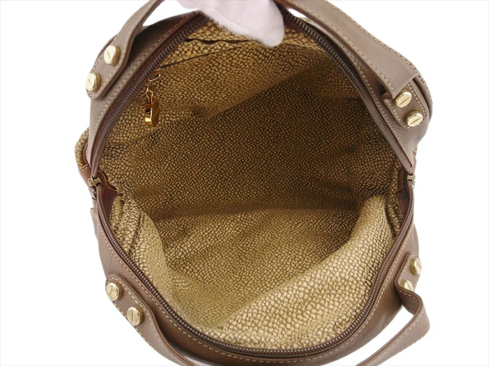 ボルボネーゼ BORBONESE ハンドバッグ うずら柄 ブラウン×ベージュ×ゴールド レディース 中古_画像6