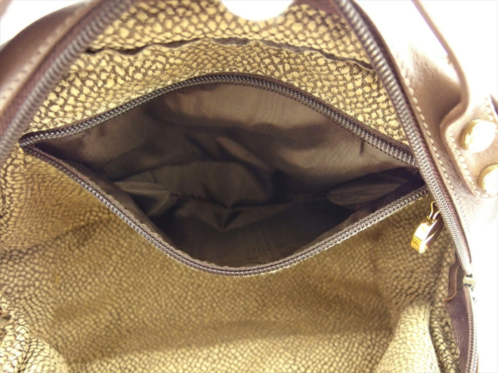 ボルボネーゼ BORBONESE ハンドバッグ うずら柄 ブラウン×ベージュ×ゴールド レディース 中古_画像7