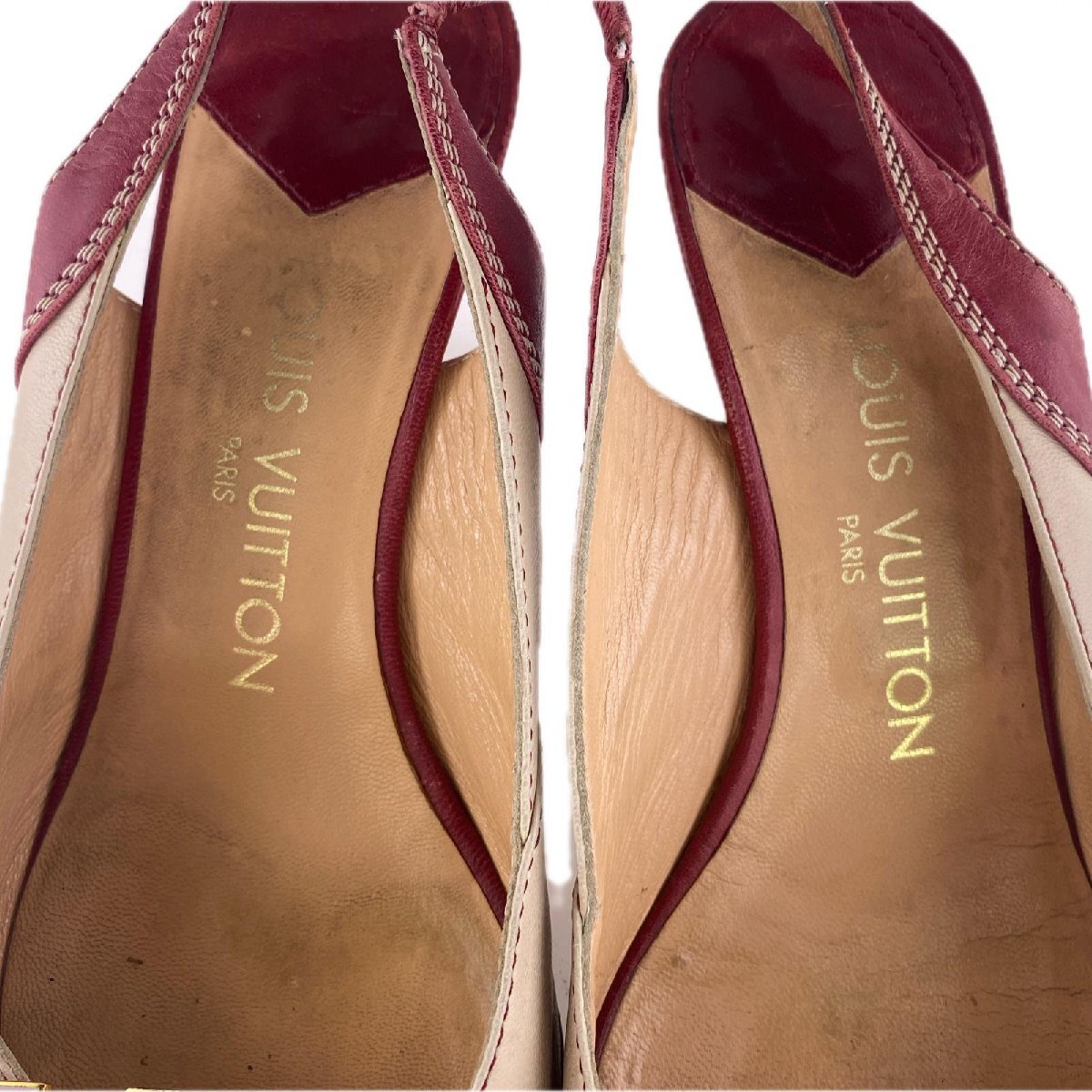 【30%OFFクーポン】ルイ・ヴィトン LOUIS VUITTON パンプス ロゴモチーフ /♯36・1/2 レッド×ベージュ レディース 中古_画像7