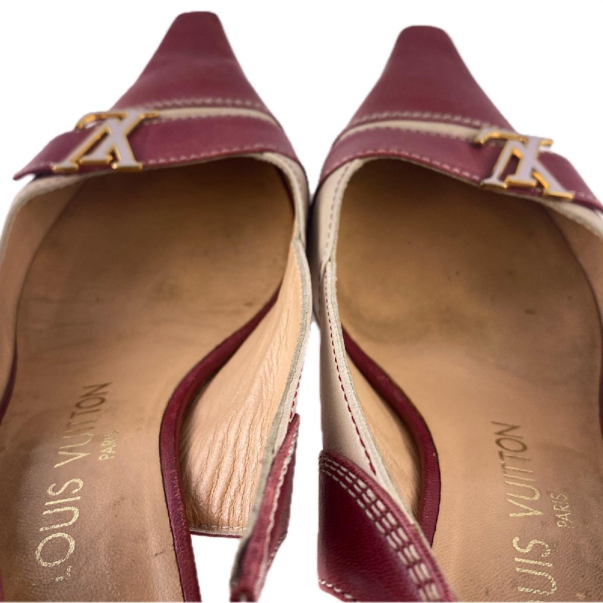 【30%OFFクーポン】ルイ・ヴィトン LOUIS VUITTON パンプス ロゴモチーフ /♯36・1/2 レッド×ベージュ レディース 中古_画像9
