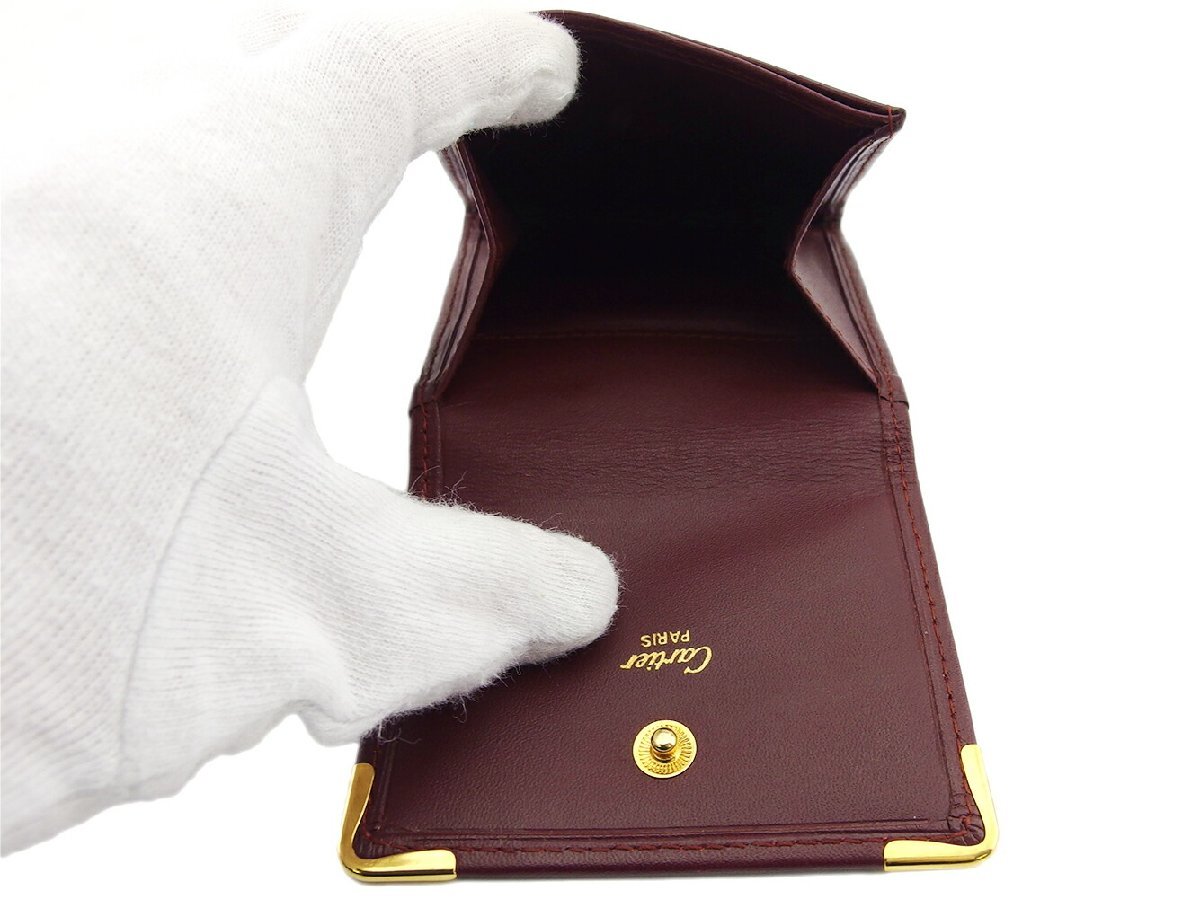 カルティエ CARTIER コインケース マストライン スクエアフォルム ボルドー ゴールド レディース 中古_画像4