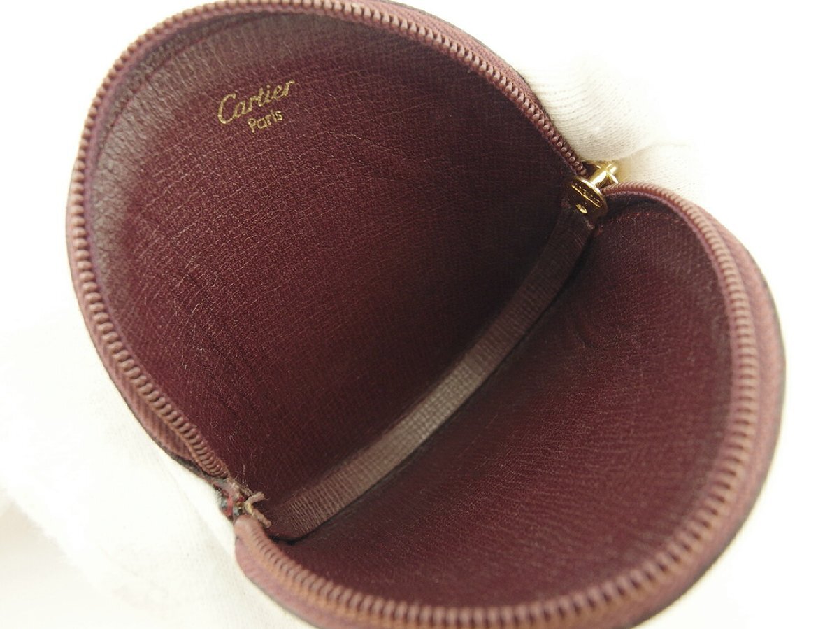 カルティエ CARTIER コインケース マストライン ラウンドフォルム ボルドー ゴールド レディース 中古_画像4
