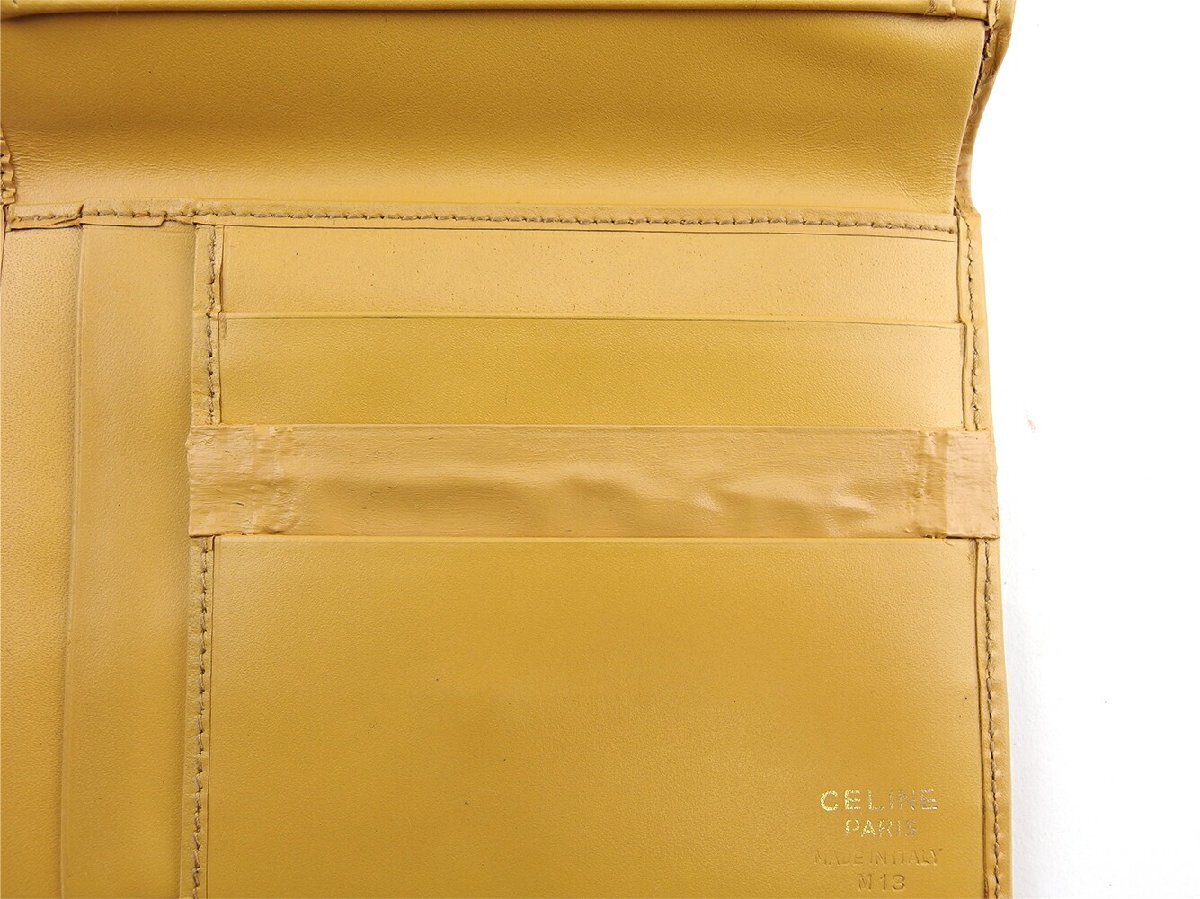 セリーヌ CELINE 三つ折り財布 マカダム ブラウン ベージュ レディース 中古