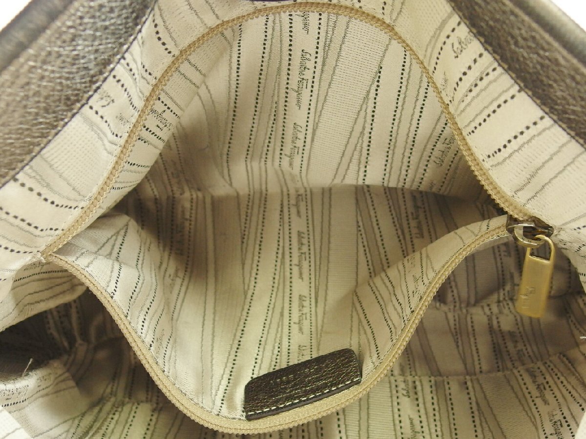 サルヴァトーレフェラガモ Salvatore Ferragamo ハンドバッグ ロゴ シルバー ブラウン ゴールド レディース 中古