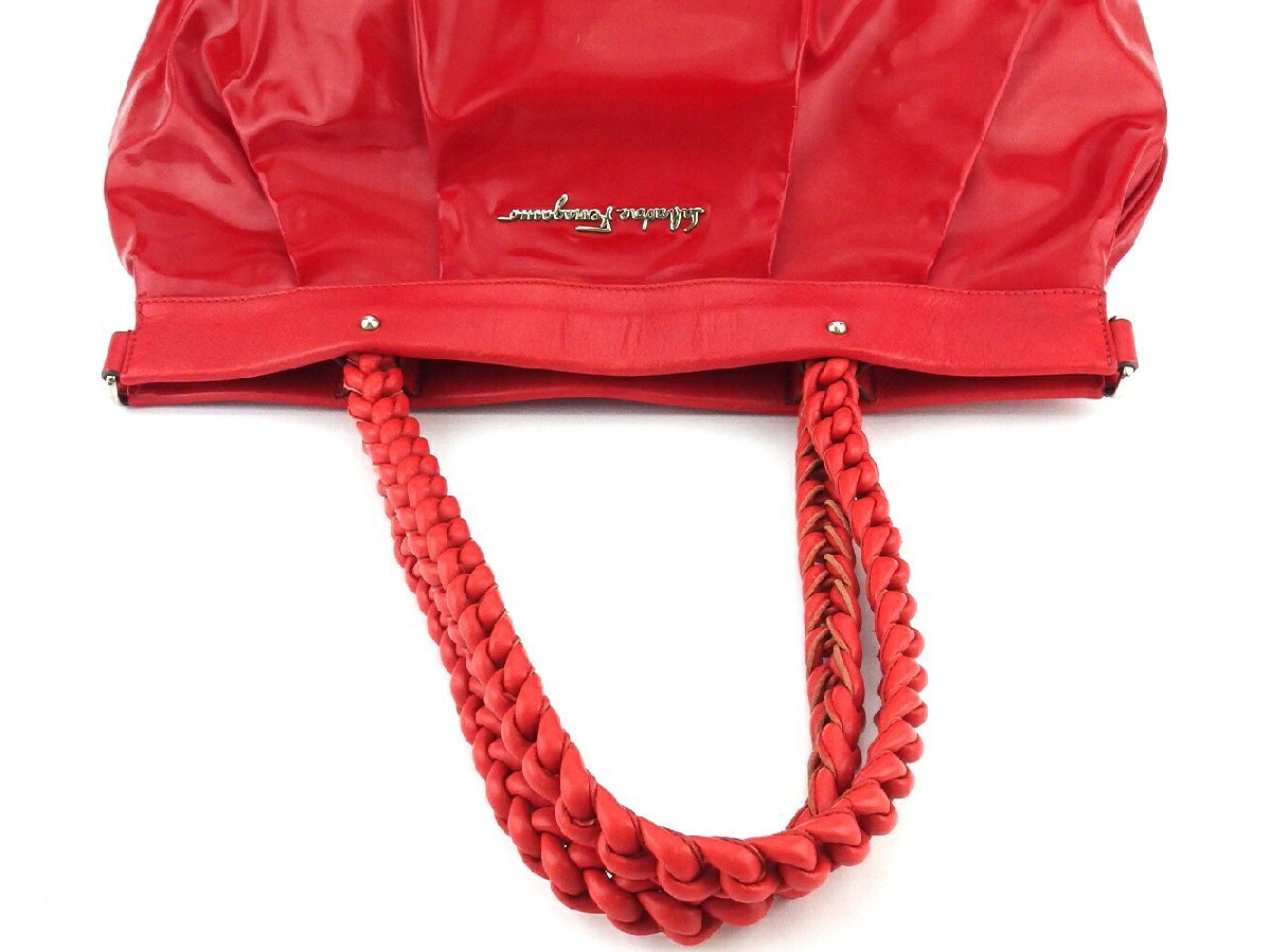 サルヴァトーレフェラガモ Salvatore Ferragamo トートバッグ ロゴ レッド シルバー レディース 中古